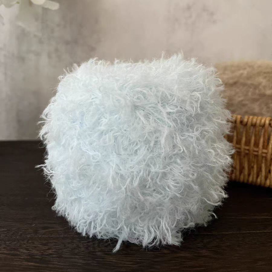 Langhåret teddybjørnfløyelsrull med , 50g tråder, håndlaget heklet teddybjørn, søt dukke, nøkkelringmateriale, tråd: Elfenben