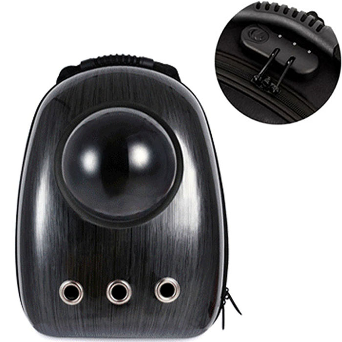 Outdoor Astronaut Bubble Portable Window Cat Travel Bag Breathable Space Capsule Carrier Pet Backpack For Cat Dog: Brushed Black(Lock)