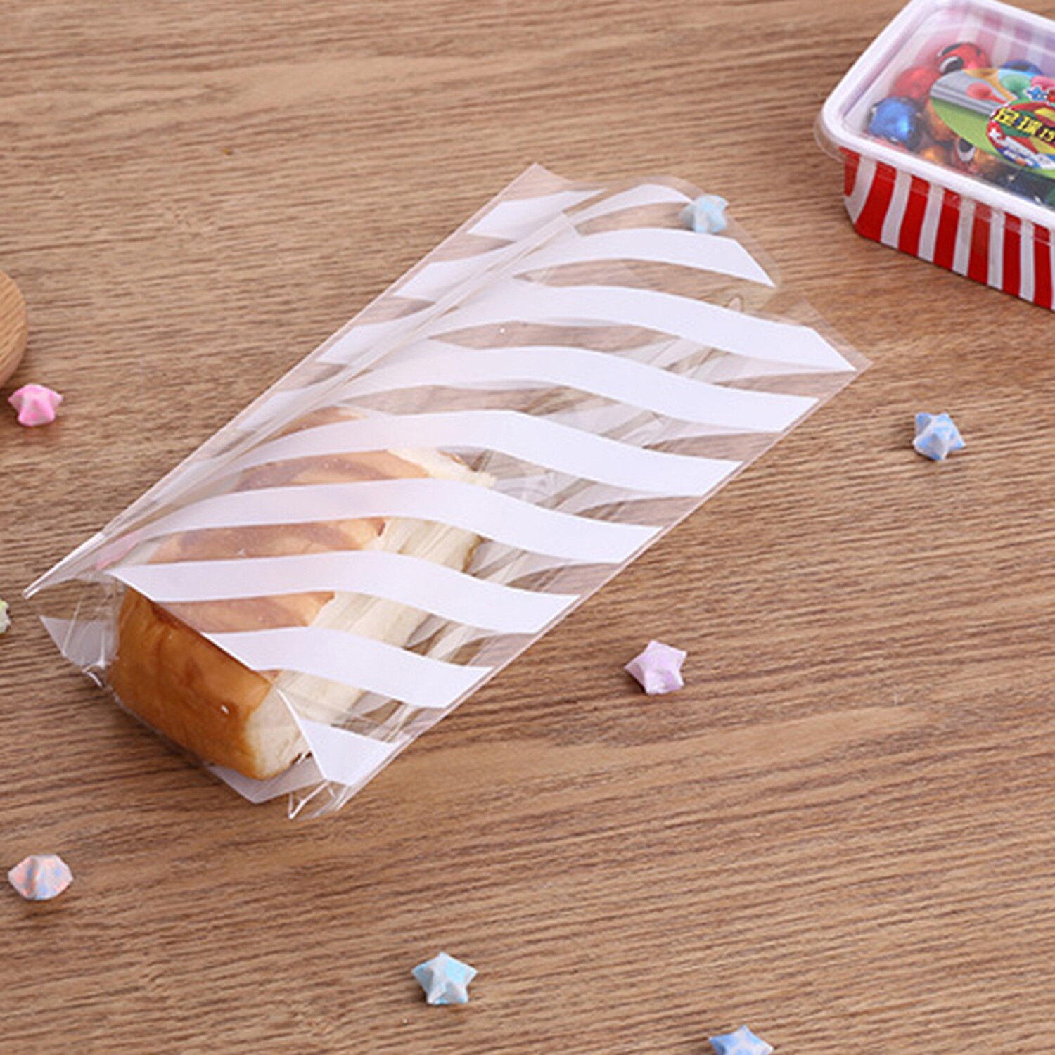 100 sztuk śliczne płaskie celofan torebka na przysmaki Cookie cukierki torby na prezenty dla cukierków herbatniki pakiet robić pieczenia wydarzenie artykuły dekoracyjne na imprezę: naszywka