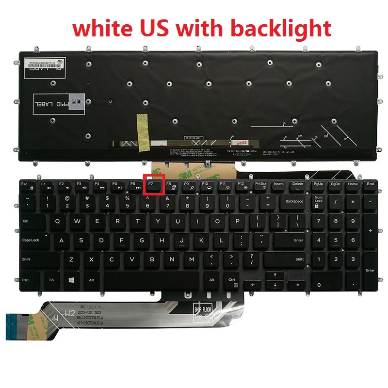 US laptop Keyboard for Dell Inspiron G3 15 3579 3779 G5 15 5587 G7 15 7588 blue/red/white: white with backlit
