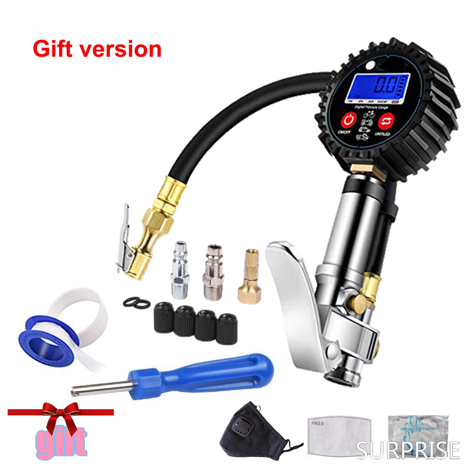 1/4 NPT Quick Connect Digital Tire Inflator with Pressure Gauge 0-200PSI Air Chuck and Compressor Accessories Tire Repair Tools: Red