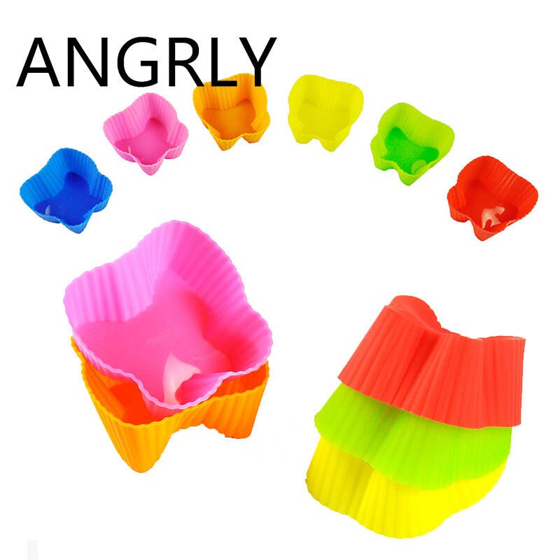 ANGRLY 10pcs Multi-color Silicone Cake Muffin Cupcake Mold Round Shape Baking Mould: 14