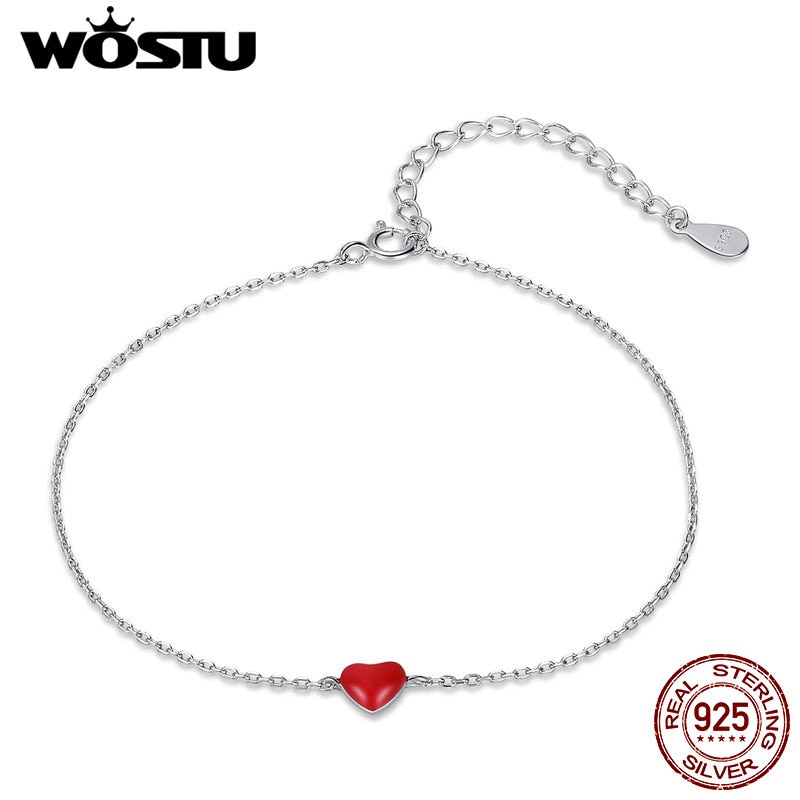 WOSTU Trendy Real 925 Sterling Zilver Emaille Rood Hart Ketting Armband Voor Vrouwen Authentieke Silver Party Fine Jewelry CSB016