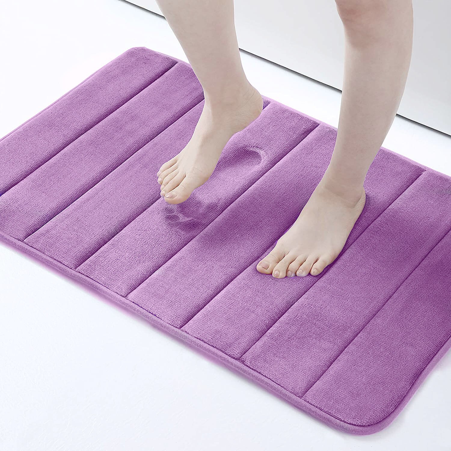 Soft Bathroom Mat Home Shower Cotton Bath Rug Corridor Coral Fleece Water Absorbent Carpet Anti-slip Product Kitchen Floor Set: purple-A 40x60
