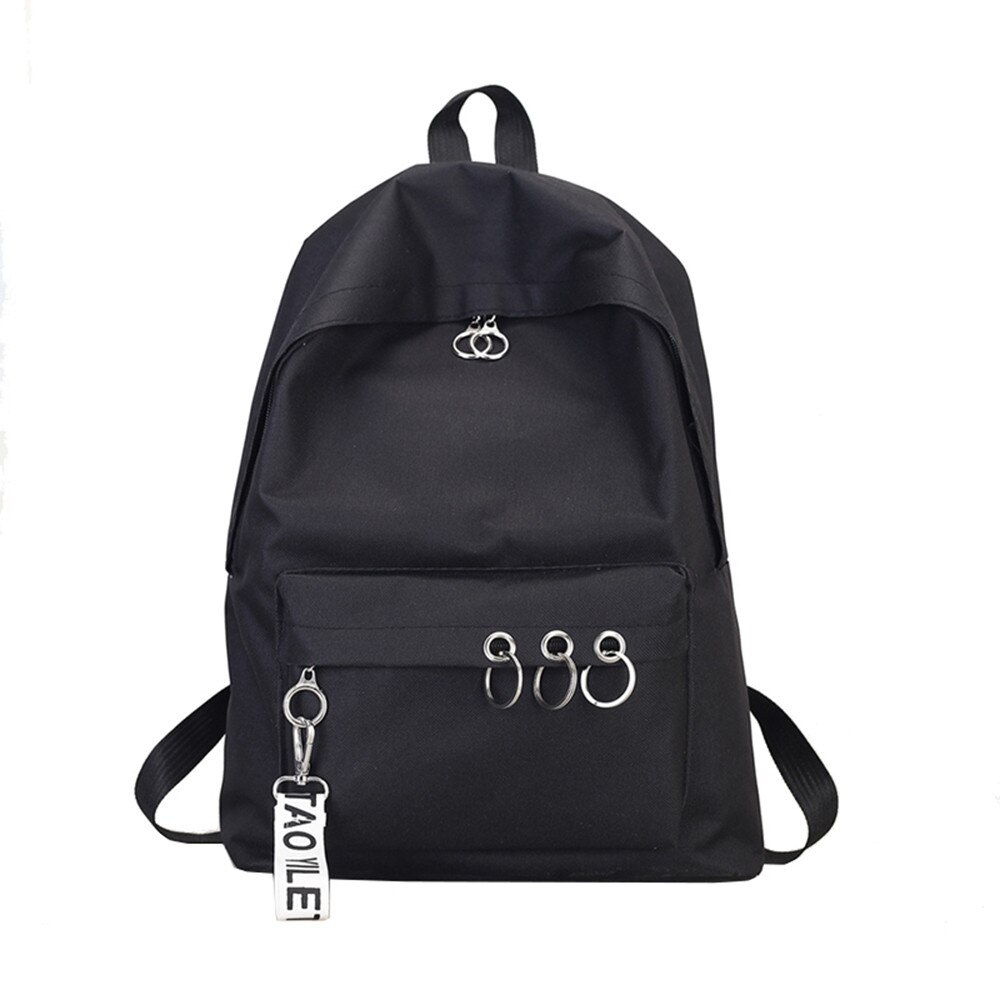 Delle donne di Nylon Dello Zaino Femminile Anello di Modo Decorazione Bookbags Spalla Della Ragazza Satchel di Viaggio Zaini Doppia Spalla di Grandi Dimensioni: Black