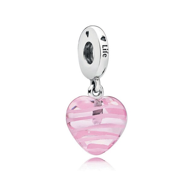 Baofu 925 sterling silver pendant love glass beads like pink and blue pendant suitable for original bracelet female: A
