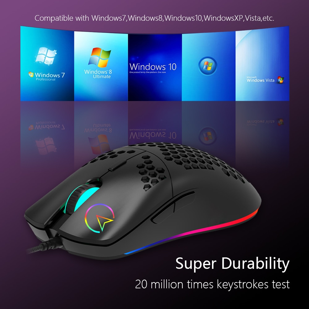 RedThunder M6 Lightweight Gaming Mouse Ultralight Cable RGB Light Programmable 7 Buttons Pixart 3325 12000 DPI for PC Xbox Game