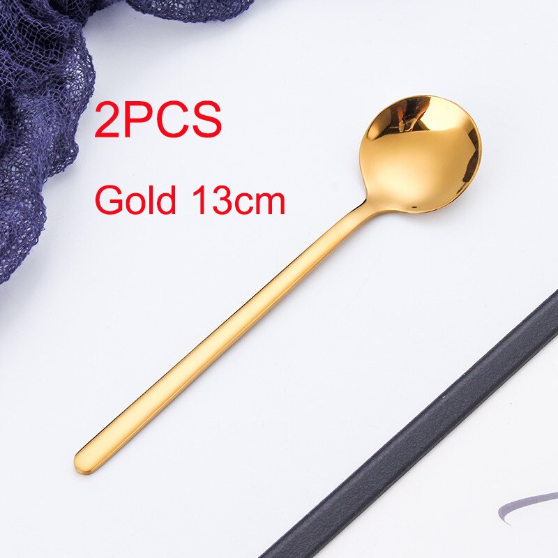 Goalone 2Pcs Soep Lepel Set 304 Roestvrij Staal Ijs Party Dessert Lepels Theelepel Goud Thee Koffie Koud Drankje kids Lepel: 2Pcs-Gold-13cm