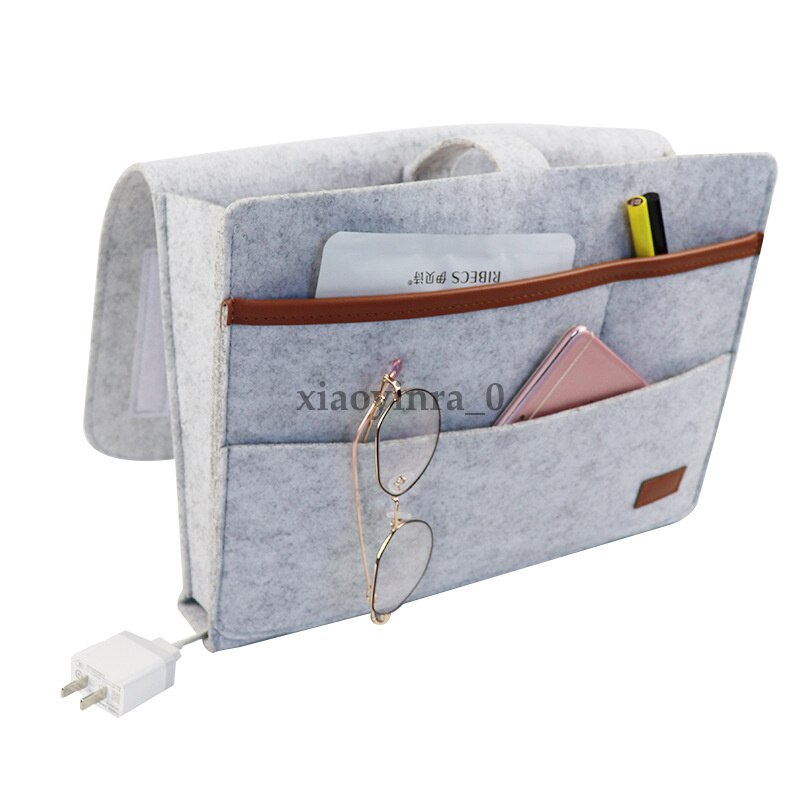 Felt Hanging Sofa Bedside Storage Bag Caddy Pocket Bedroom Phone Holder Book Organizer: Light Grey