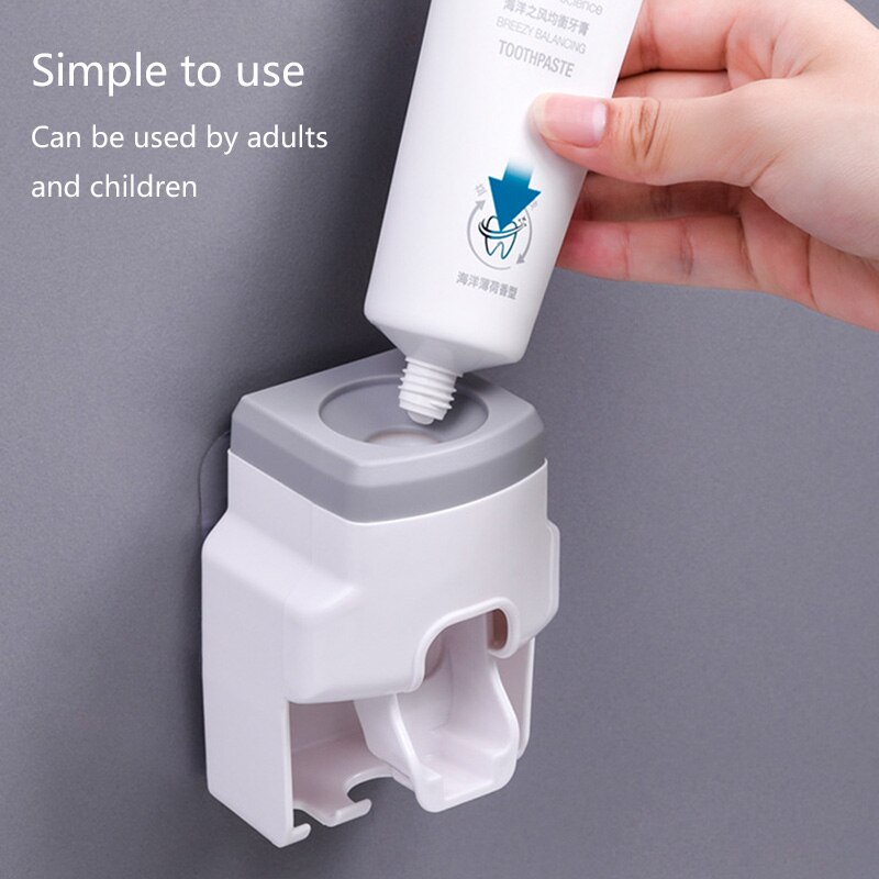 Toothbrush Holder Set Toothpaste Dispenser Wall Mount Stand Bathroom Accessories Set Rolling Automatic Squeezer Family Hygienic