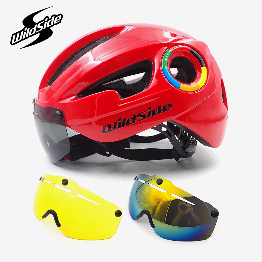 Ultralette cykelhjelm til mænd kvinder road mtb mountainbike hjelm med linser casco ciclismo race cykel hjelm udstyr: Rød -3 linse
