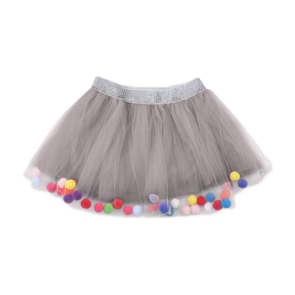 Pompom Decor Mesh Multilayer Princess Skirts Baby Kids Girls Autumn Comfort Soft Trend Korean Lovely Tutus Skirt: Gray / 12M