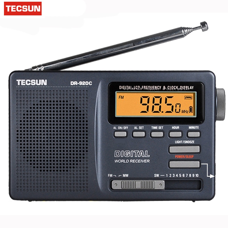 Tecsun DR-920C Radio FM MW SW 12 Band Digitale Klok Alarm Ontvanger & Backlight FM Draagbare Recorder Grey Y4139H