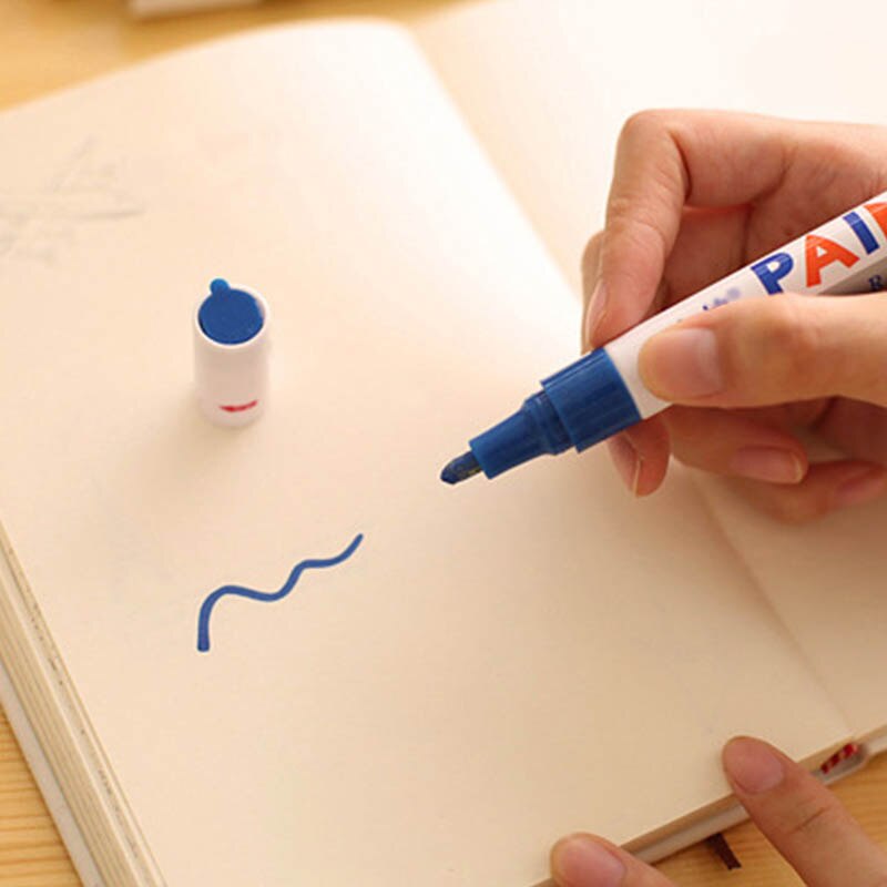 1Pcs 12 Kleuren Waterdichte Auto Tyre Loopvlak Rubber Metalen Permanente Verf Marker Pen Diy Album Prachtige Zwarte Kaart graffiti Pen