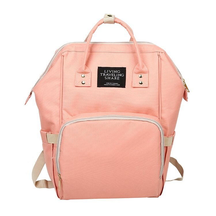 Estilo clássico grande-volume saco de fraldas mochila casual estudantes lona oxford saco de escola de pano: Pink Color