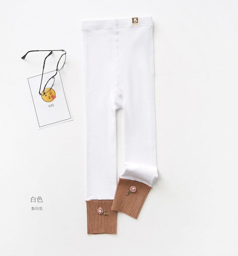 Forår piger leggings koreanske blomster kontrastfarve børns leggings ben bukser pigebukser: Hvid / 7