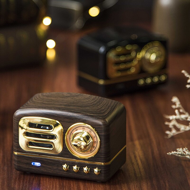 Retro Bluetooth Speaker Radio Portable Mini Wood Grain Subwoofer Plug In Card Mobile Phone Mini Audio