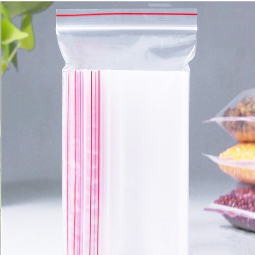 100 stk gennemsigtige selvforseglende opbevaringsposer polyethylen forseglingsposer emballage små dele køkkenredskaber (0.12mm/0.05mm tykke): 0.05 mm rød kant / 7 x 10cm