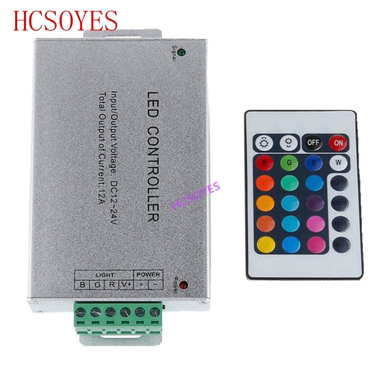 Dc12-24v 24 nøkkel 44 tast 12a/24a ir rf fjernkontroll trådløs rgb ledet kontroller aluminium+plast 3ch 5a til 5050 3528 stripe