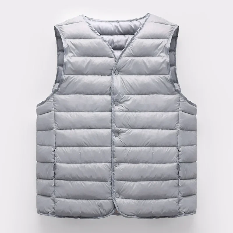 Herfst Winter Heren Mode Mouwloze Donzen Katoenen Vesten Warm Lichtgewicht Binnenkleding Vesten Casual Veelzijdig Man Vest Jas: XL / GRIJS