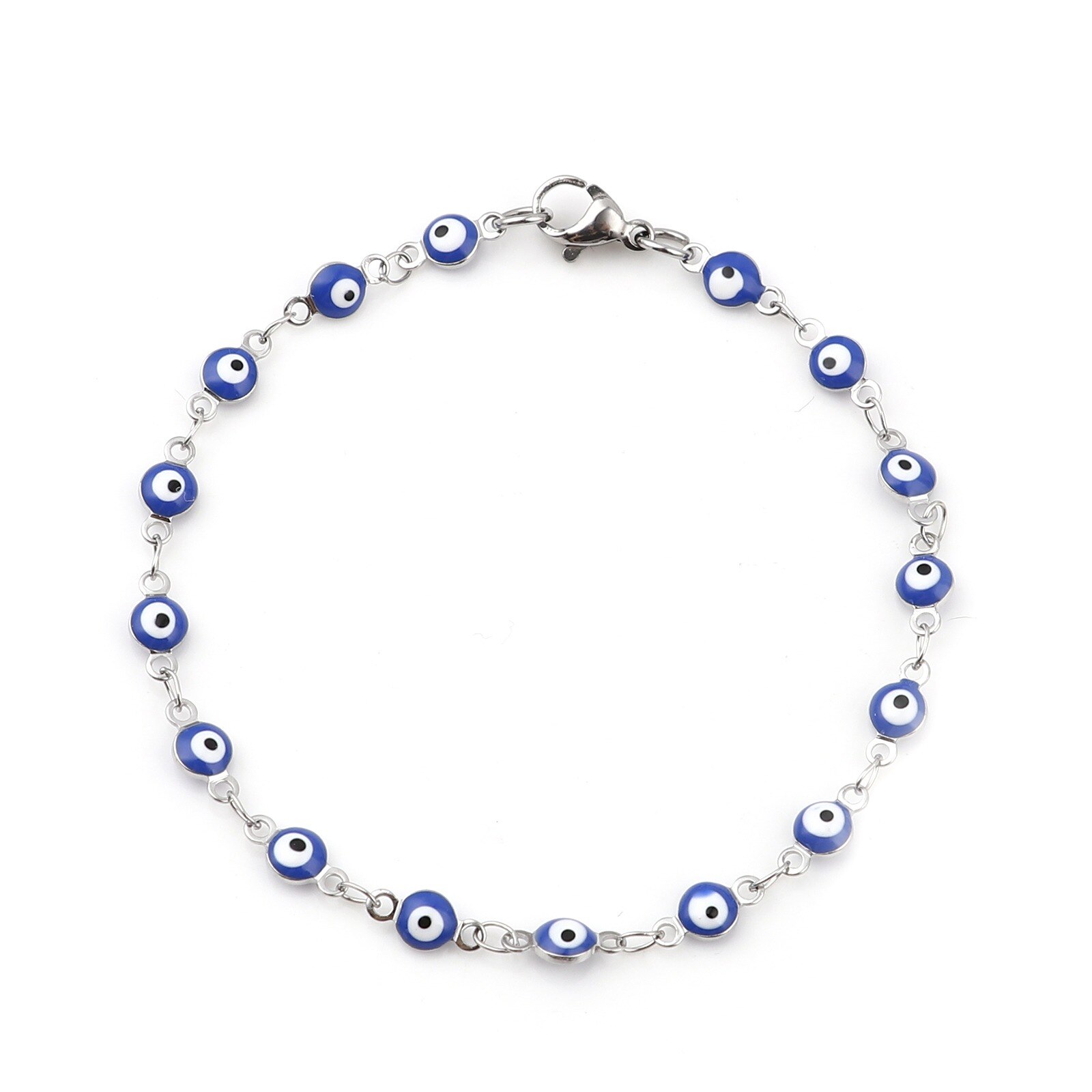 Rvs Religieuze Evil Eye Serie Armbanden Voor Vrouwen Sieraden Zilveren Kleur Link Chain Enamel 19.5Cm Lange: 3