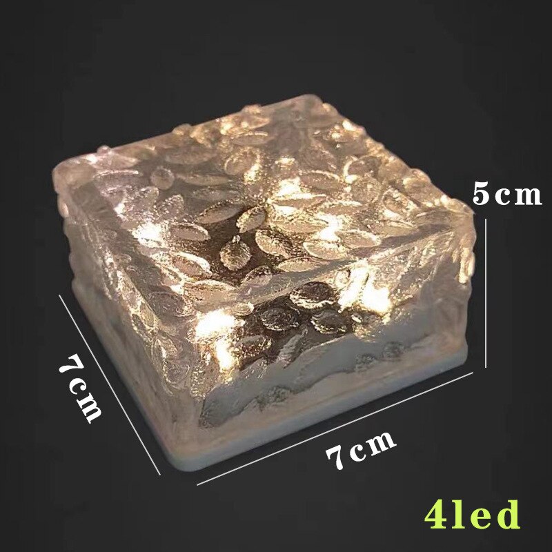 LED Solar Lights Ice Cube Garden Lamp Outdoor IP68 Waterproof Landscape Lawn Deck Frosted Glass Brick Garden Patio Yard Decor: 4LED warm white