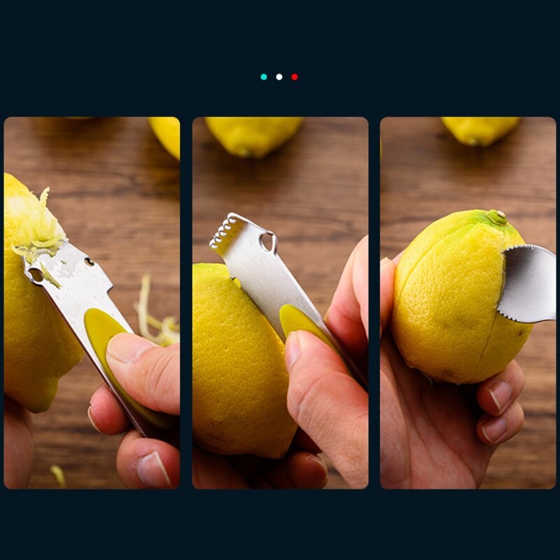 3-In-1 Citrus Zester Stainless Steel Orange Lemon Zester Peeler Fruit Grater Kitchen Tool Bar Gadget