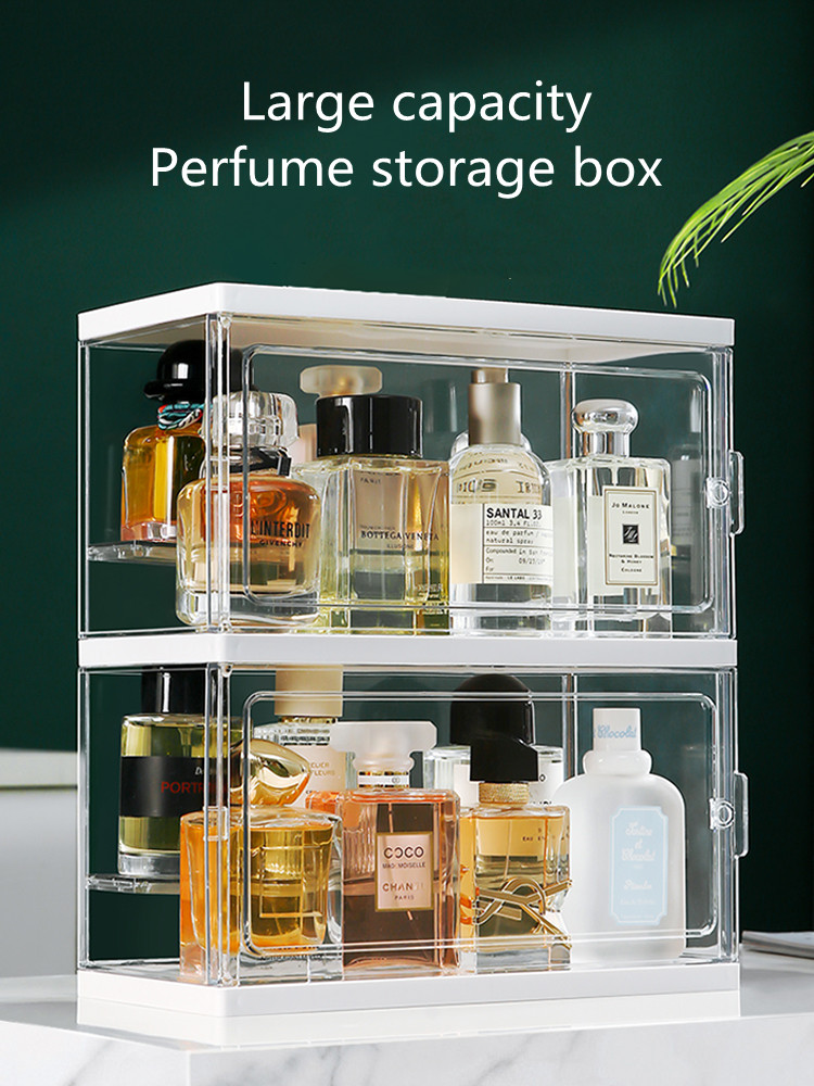 Caja de almacenamiento de perfumes acrílica transparente de gran capacidad, estante de joyería, caja de almacenamiento de maquillaje a prueba de polvo, armario de exhibición de esmalte Aail de juguete