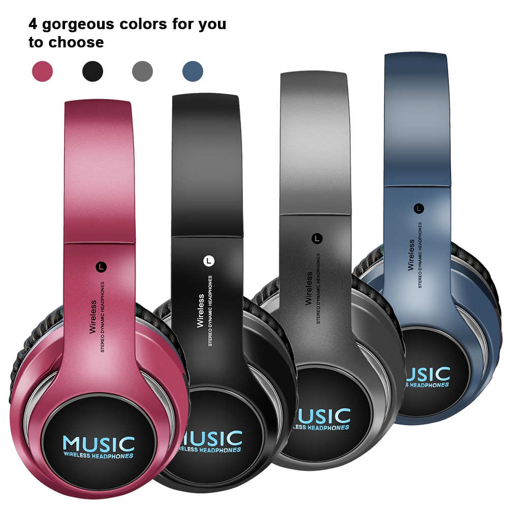 Portable Bluetooth Headphones HIFI Stereo Wireless Earphone Gaming Headsets Over-ear Noise Canceling With Mic Support TF Card