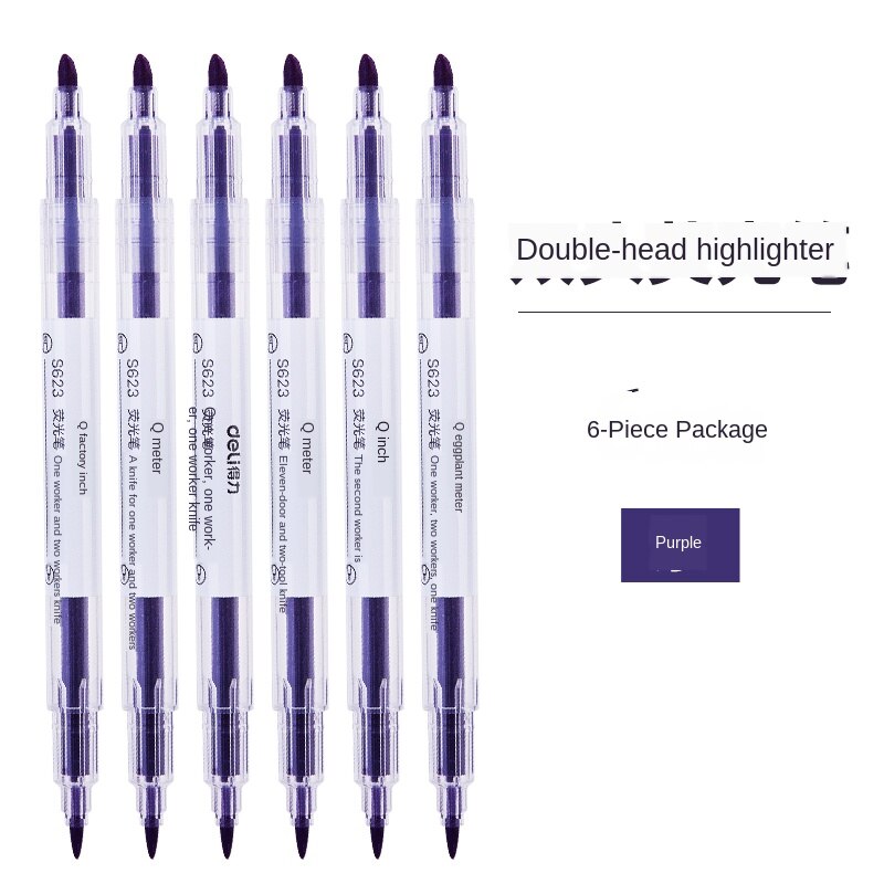 Markeerstift fluorescerende stift dubbelzijdige kleurstift snoepkleurige notities zaklamp penselen 6- pack: Paars 6 stuks