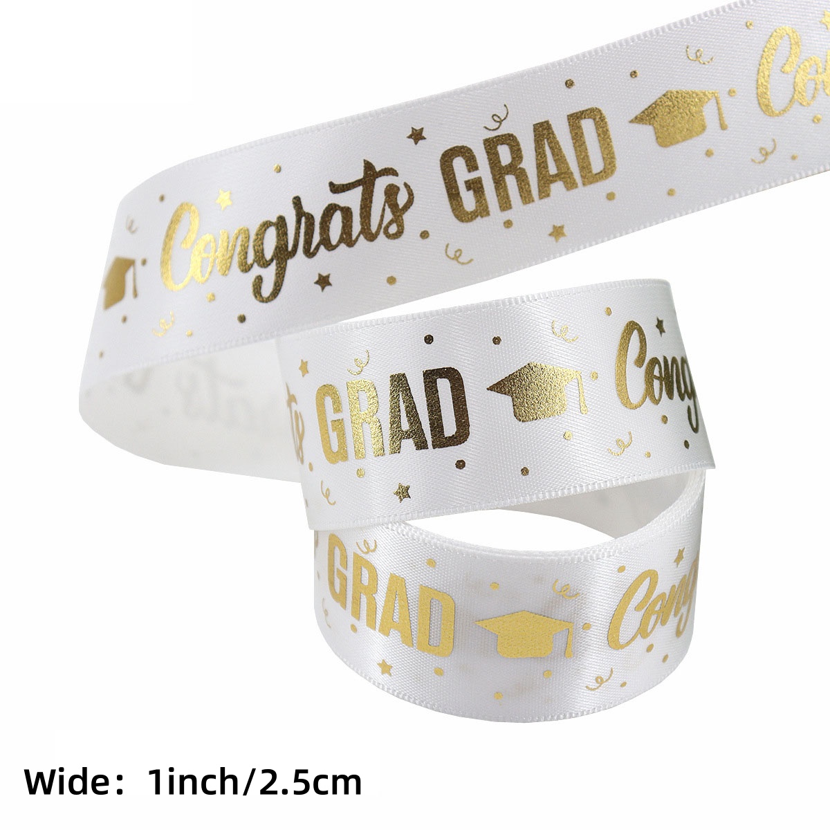 1 Roll，5 Yards Graduation Packaging Ribbon,Decoration Party DlY Bow Ribbon, Graduation Ceremony CampusParty Supplies: WHITE