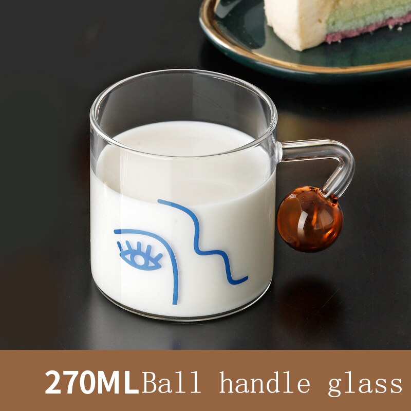 460ml Scale Glass Mug Breakfast Mlik Coffe Cup Household Couple Water Cup Ball Handle Pattern Drinkware Cups: 270ML