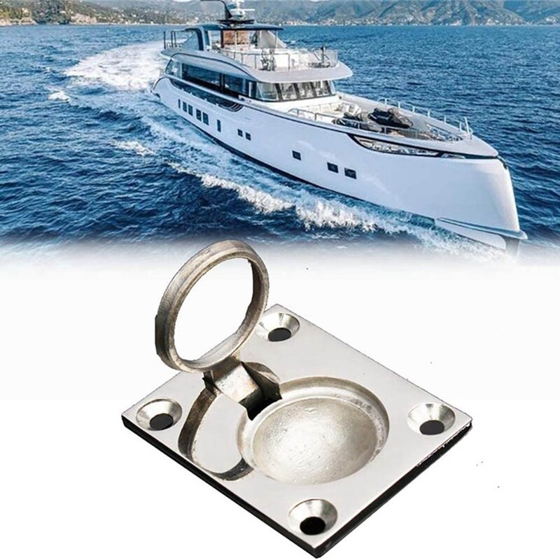 Stainless Steel Square Flush Pull Ring Handle, Built-in Furniture Handle, Marine and Yacht Accessories