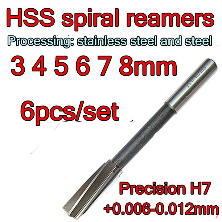 3 4 5 6 7 8mm 6 stk/sæt hss spiralfræser præcision  h7+0.006--+0.012mm rustfrit stål og stål osv.