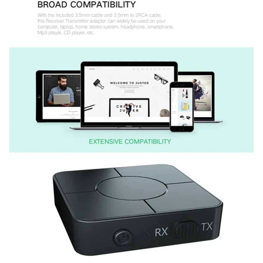KN326 Bluetooth 5.0 Audio Transmitter Receiver 3.5Mm AUX Jack RCA Wireless Music Audio Adapter With Mic For Car PC TV Headphones