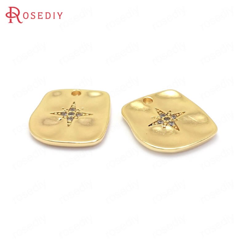 (37164)6Stck 14x12MM 24K Gold Farbe Durcheinander und Zirkon mit Stern Rechteck Reize Anhänger Schmuck Machen liefert Diy Zubehör