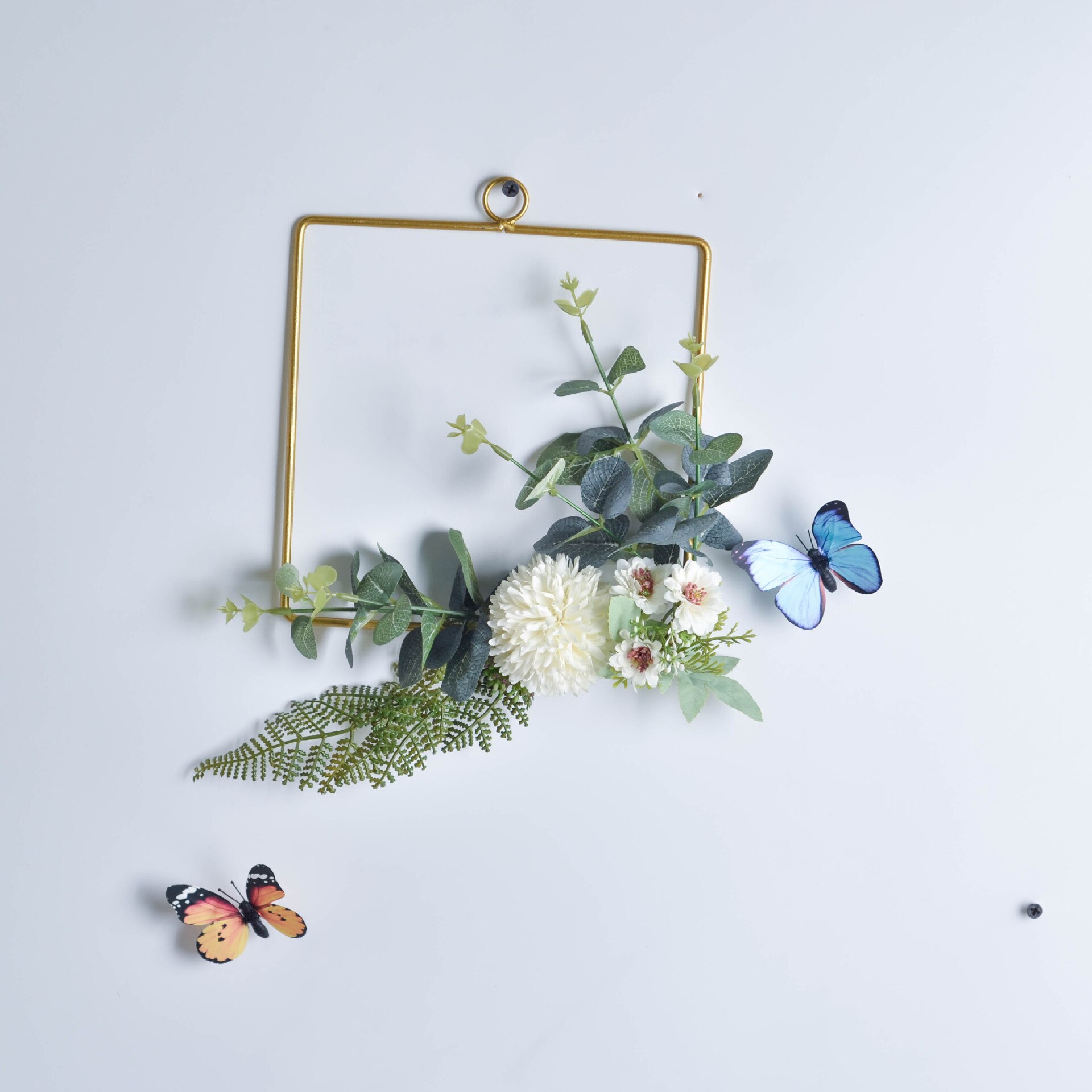 Cilected Floral Hoop Wreath Geometric Wire Round Triangle Square Hoop Frame Of Artificial Flower For Wedding Backdrop Wall Decor: A081R14