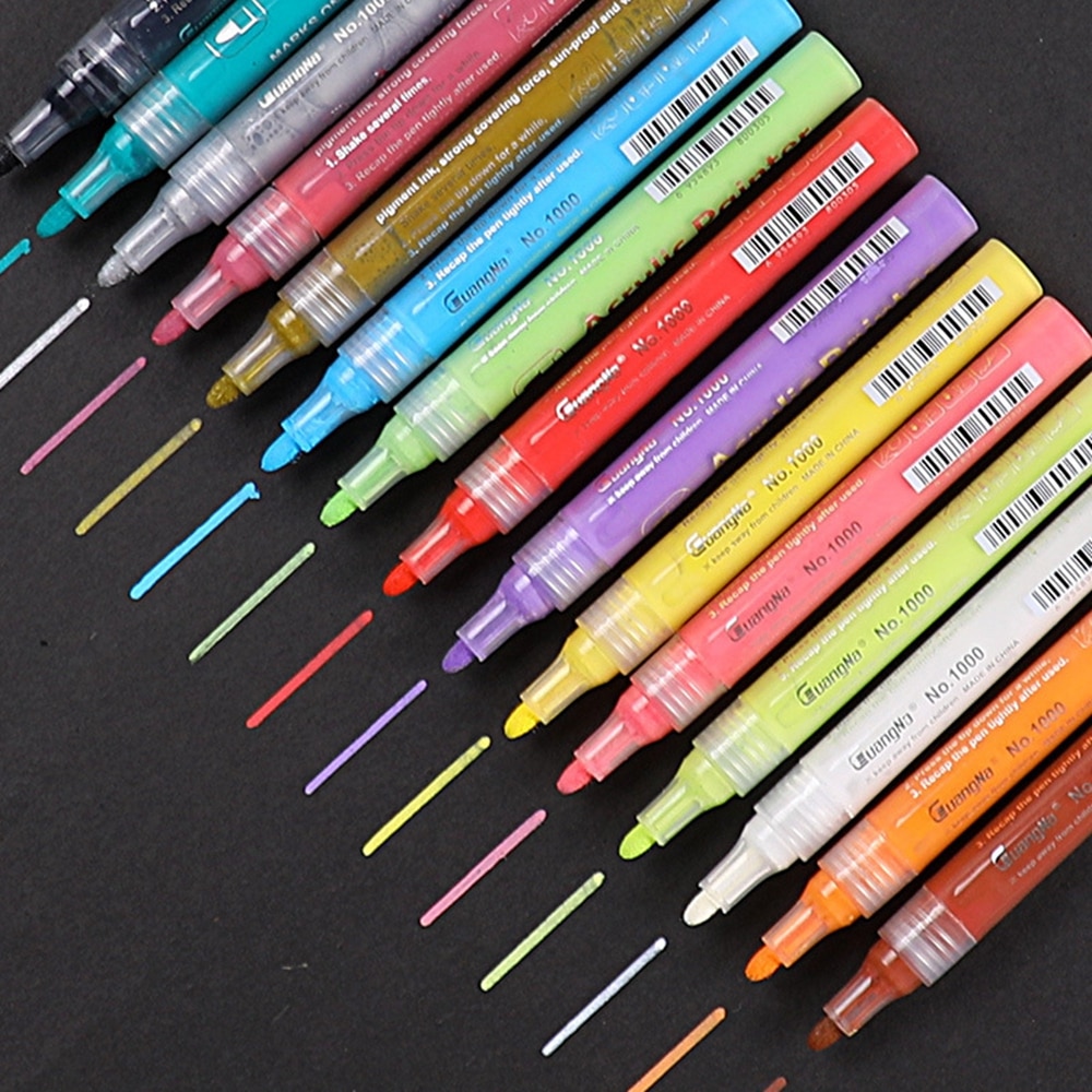 15 Kleur/Set Van Acryl Pen Voor Keramische, Rock, Keramische, Metalen Pen, Glas, hout, Mok, Olieverf, Olieverf, Metalen Pen, Pijn