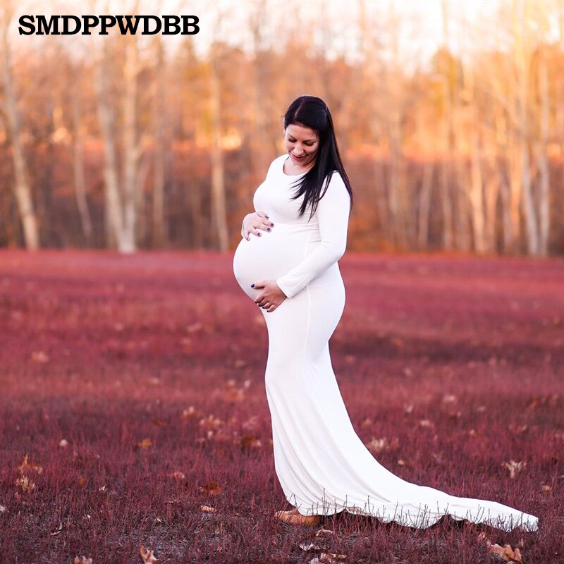 Vit mammaklänning mammaklänning för fotografering mammaklänning baby showerklänning långärmad maxiklänning