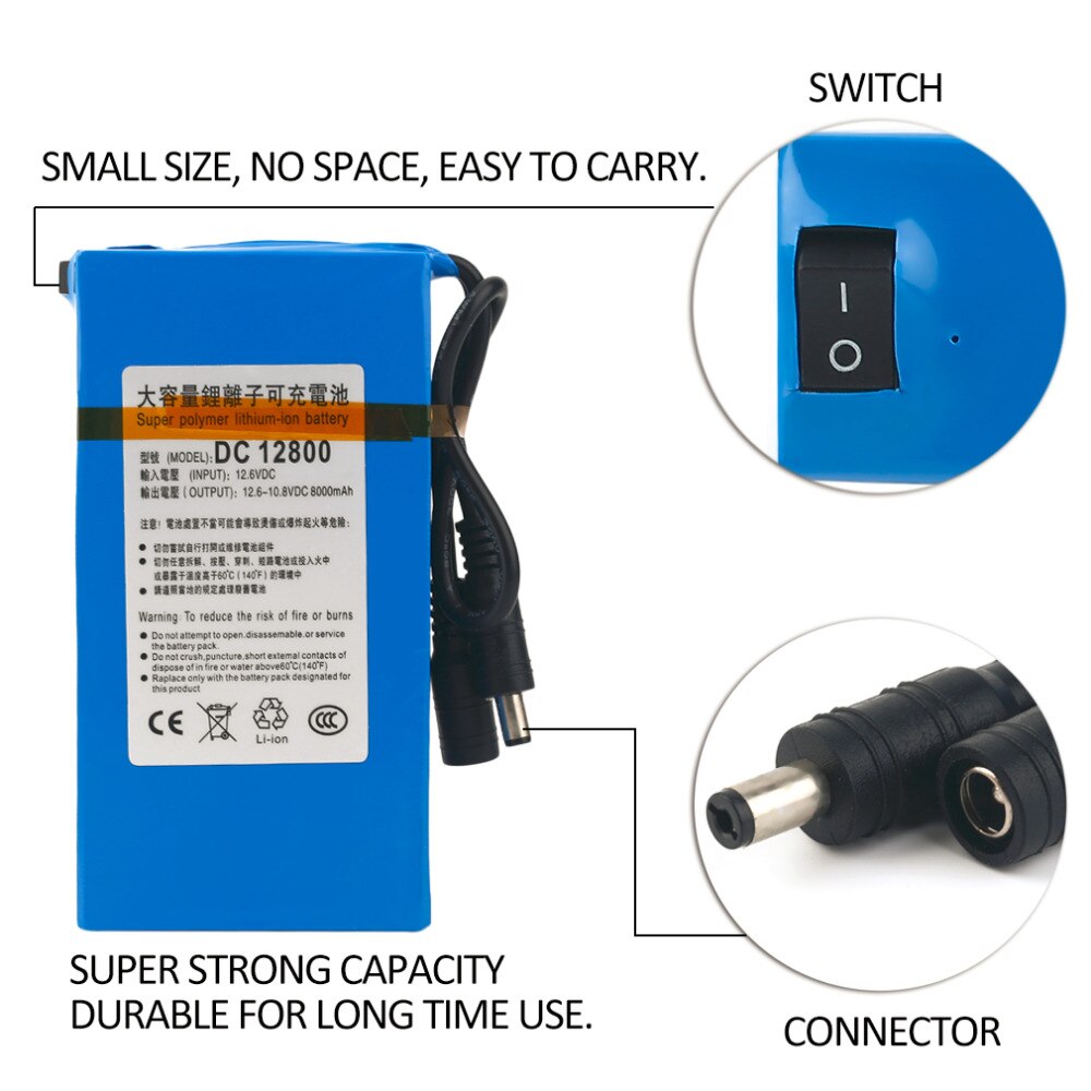 Ursprünglichen Ladung Schutzhülle DC 12V 8000MAH Li-Ion Super Akku Sicherung-Li-Ion Akku CCTV Kamera mit EU stecker