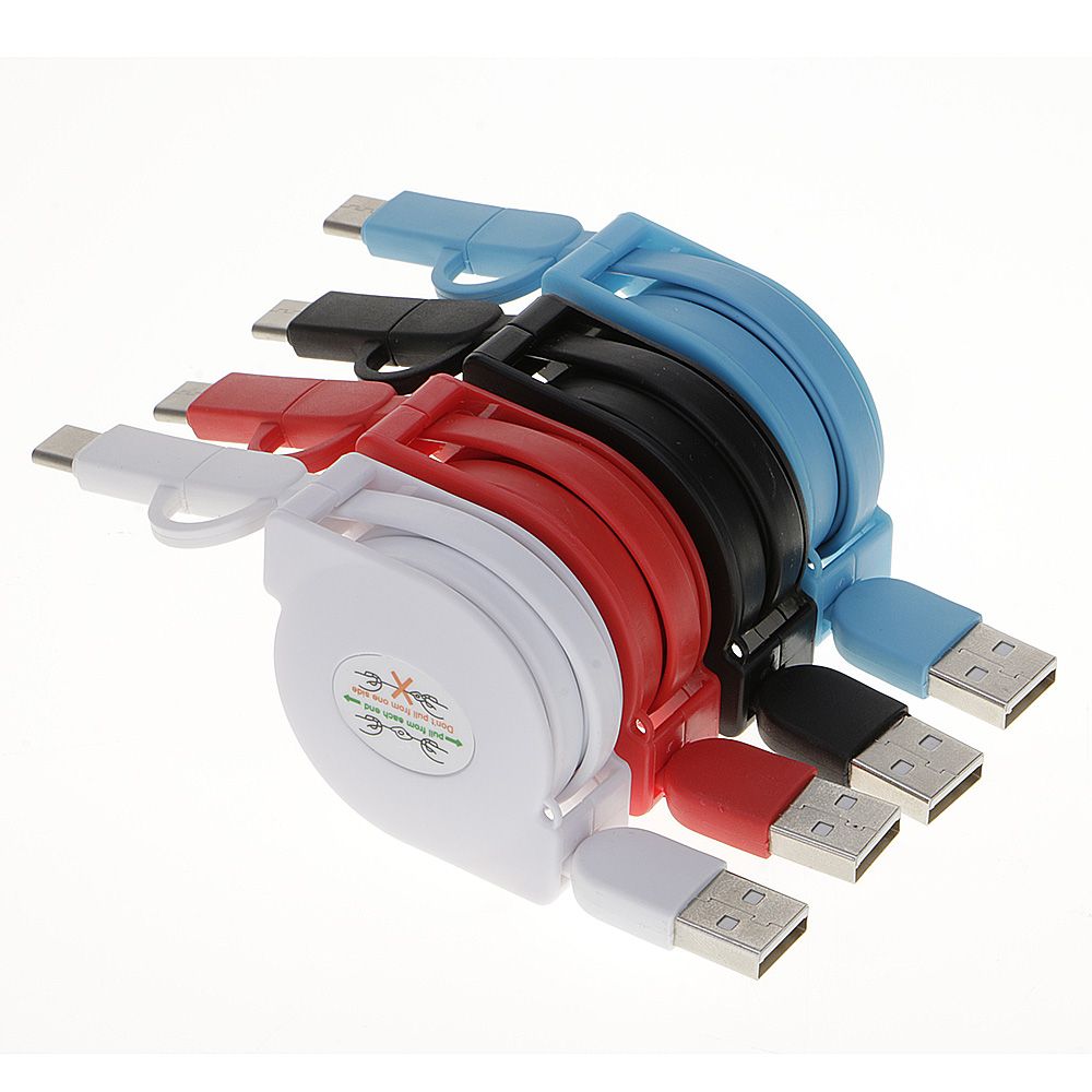 100cm rull linjal 2 in 1 usb datasynkroniseringskabel for lader android+type c micro universal uttrekkbar usb-kabel