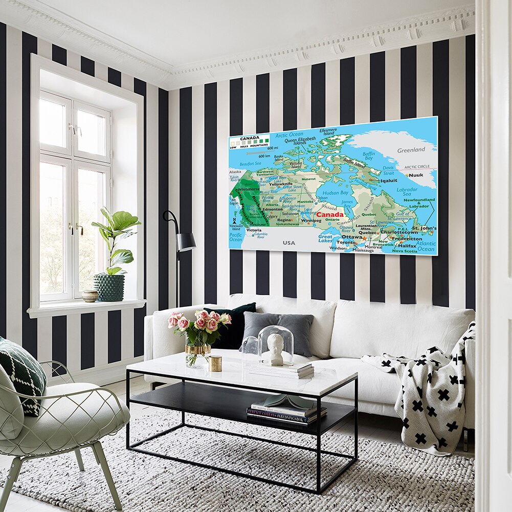 150*100cm The Canada Terrain Map Wall Art Poster Non-woven Canvas Painting Classroom Home Decoration School Supplies