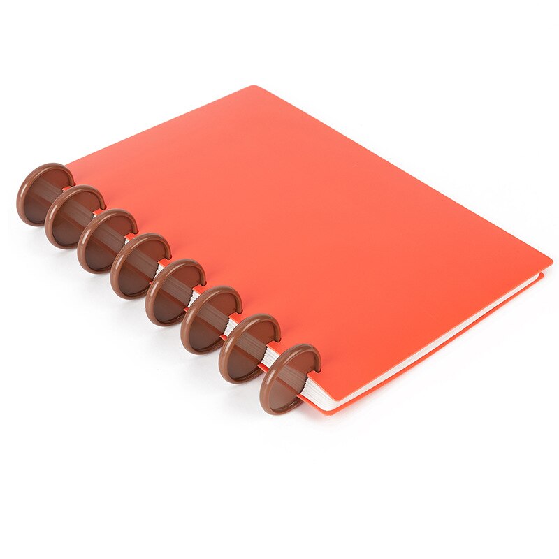 Archivador de cuaderno de Color café, discos de anillas, discos de setas, botón de encuadernación, hebilla de encuadernación de agujero en forma de T, plegable de 360 grados