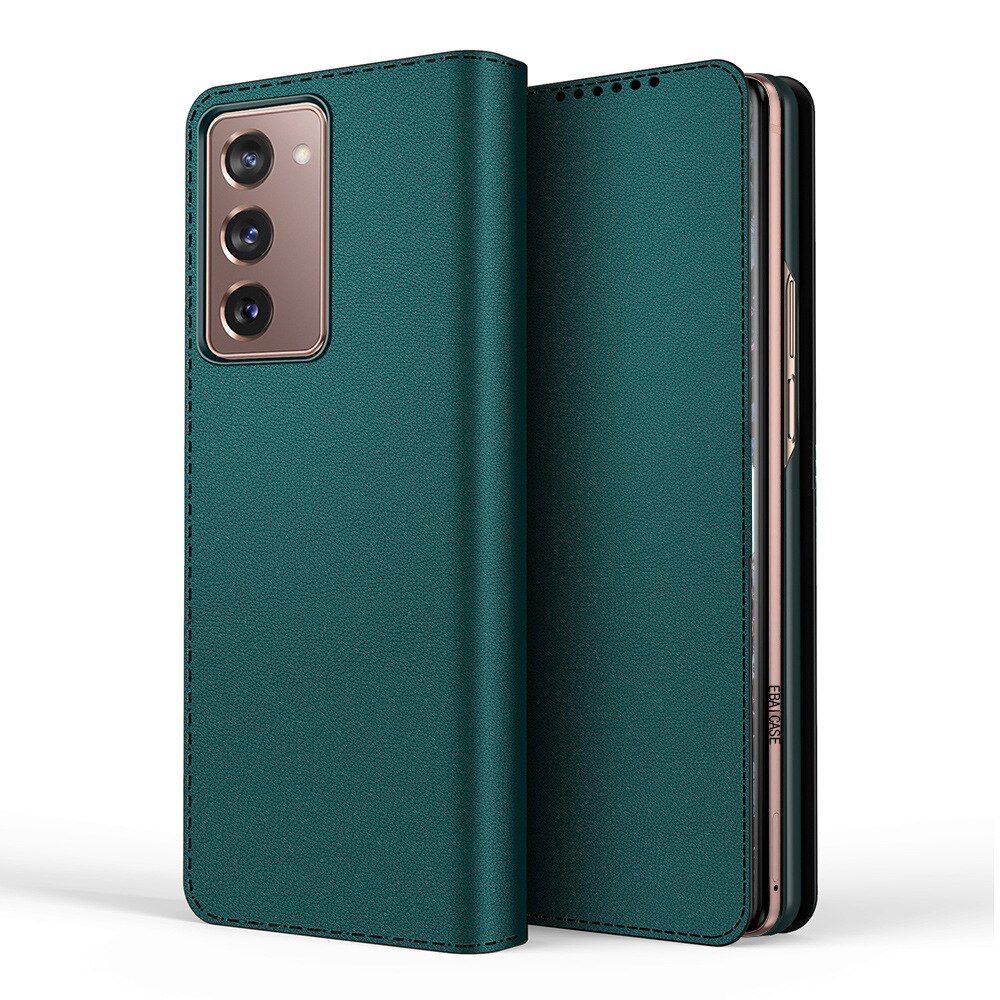 Magnetic attraction Split fold Case For Galaxy Fold 2 Case Case for Galaxy Z Fold2 5G Leather Flip Case Mobile Phone Shell: Green