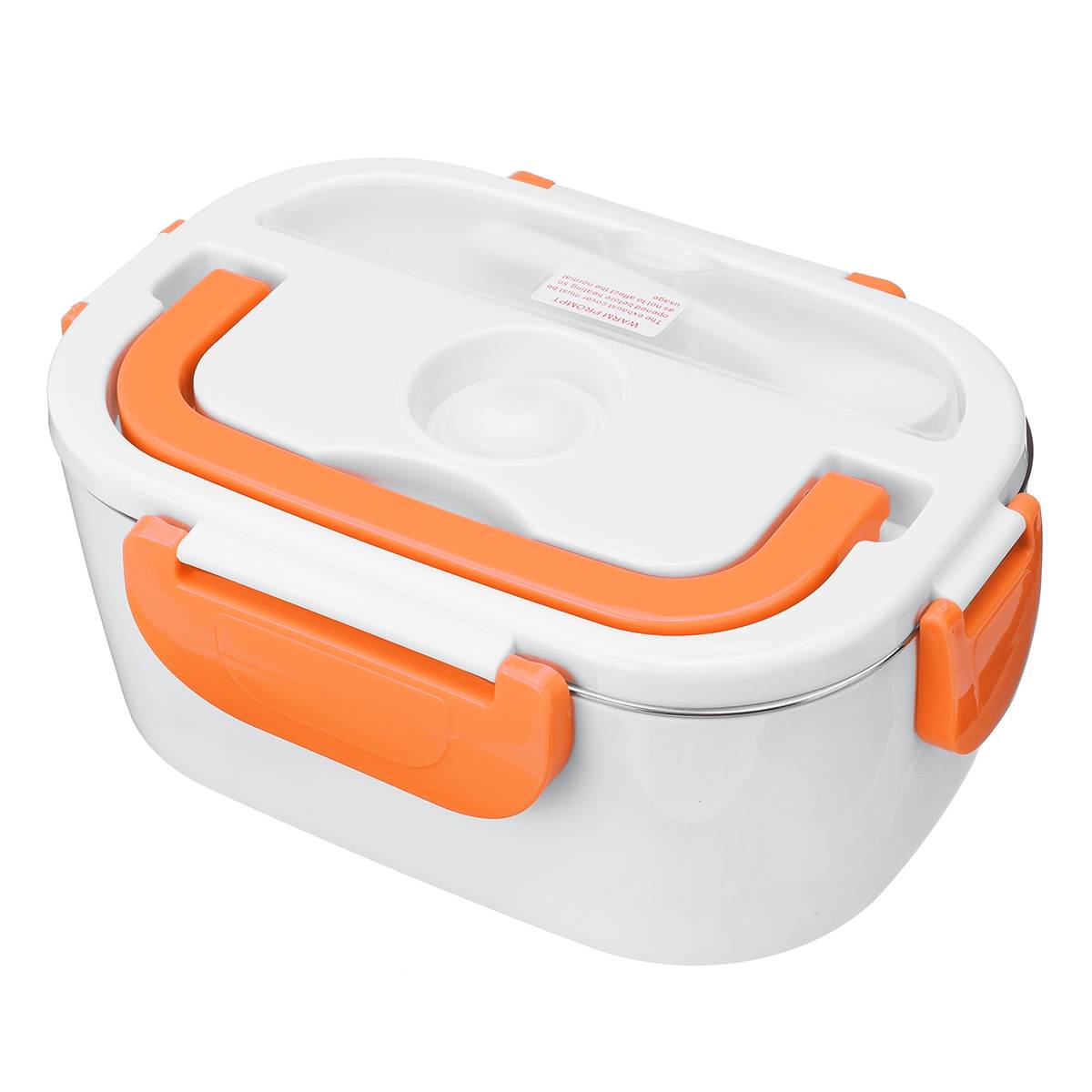 2 in 1 Car& Home Electric Heated Lunch Box Portable 12V 110V Bento Boxes Food Heater Rice Container Outdoor Travel US Plug: Orange