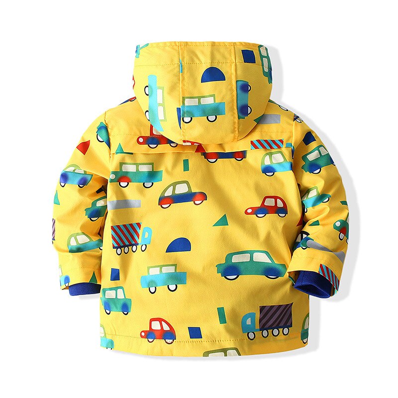 Geel Hoodie Zip Shirt, Cartoon Auto Jas Windjack Jas