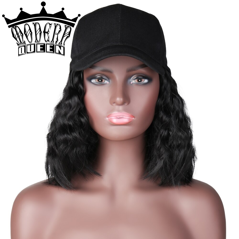 MODERN QUEEN Short Curl Baseball Cap Hair Wig 10inch Synthetic Bob Wig Cap Hair Heat Resistant Fiber Female Short Bob Wig Hair