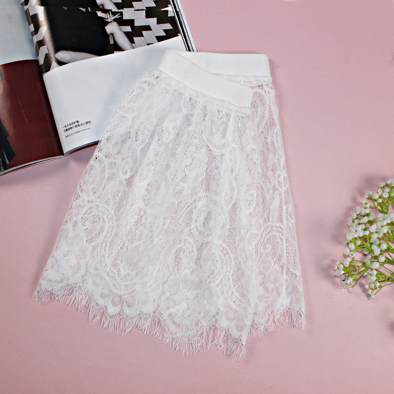 Minifalda de encaje para mujer, falda de cola falsa, camisa con dobladillo, enagua corta, coreana, color blanco y negro