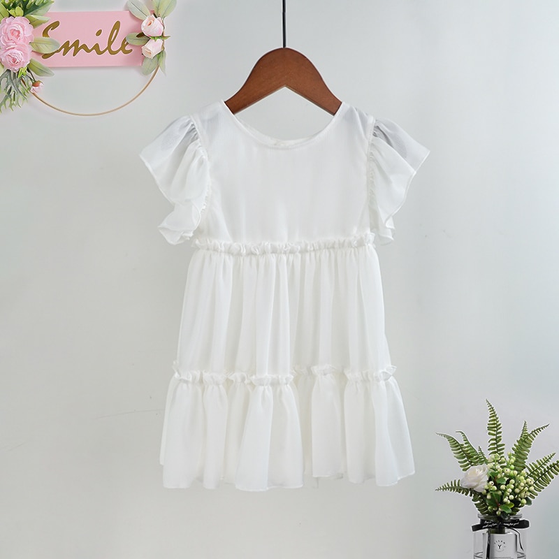 Summer Girls Dress Chiffon Draped Princess Children Kids Dresses For Girls Vestidos De Verano White Black Sukienki 2-6yrs: White / 90(2-3yrs)