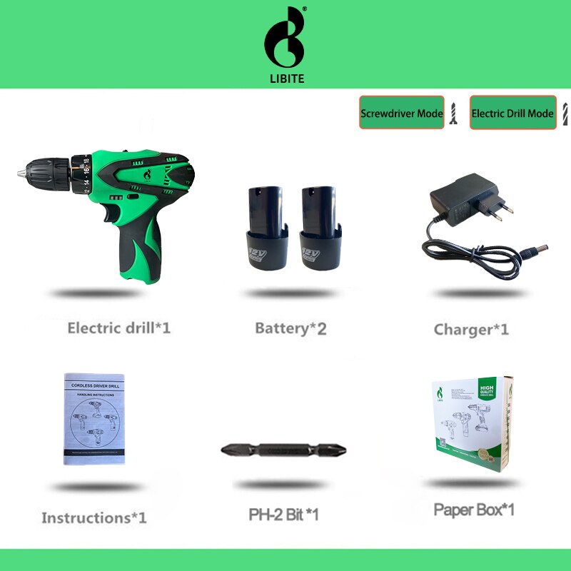 Cordless Drill Lithium Battery 12V Wireless Drilling Electric Screwdriver Electric Drill Mini Wireless Power Driver DC: CD12C3